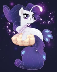 Size: 623x778 | Tagged: safe, artist:jaqueline anderson, rarity, angler fish, seapony (g4), my little pony: the movie, the art of my little pony: the movie, bubble, clam, concept art, female, mare, seaponified, seapony rarity, seashell, solo, species swap, underwater