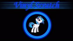 Size: 1920x1080 | Tagged: safe, artist:djthunderbolt, derpibooru import, dj pon-3, vinyl scratch, pony, unicorn, circle, cutie mark, female, glasses, hooves, horn, mare, smiling, solo, sunglasses, text, vector, wallpaper