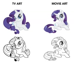 Size: 1279x1089 | Tagged: safe, rarity, pony, unicorn, my little pony: the movie, the art of my little pony: the movie, comparison, monochrome, solo