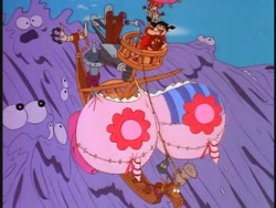 Size: 640x480 | Tagged: safe, derpibooru import, screencap, draggle, reeka, smooze, bird, human, g1, my little pony: the movie (g1), boat, breasts, clothes, female, flower, out of context, pantyhose, pirate, ship, underwear, unfortunate design, witch, you know for kids