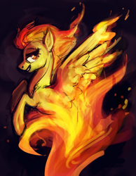 Size: 1024x1317 | Tagged: safe, artist:tracymod, derpibooru import, spitfire, fire, genie, solo, spitfiery, surreal