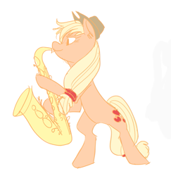 Size: 755x777 | Tagged: safe, artist:zaphy1415926, applejack, earth pony, pony, applejazz, applesax, bipedal, musical instrument, saxophone, solo