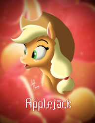 Size: 2550x3300 | Tagged: safe, artist:an-christiancomics, applejack, earth pony, pony, applejack's hat, blonde mane, bust, female, green eyes, mare, orange coat, solo