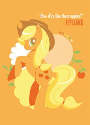 Size: 538x750 | Tagged: safe, artist:tinrobo, applejack, earth pony, pony, applejack's hat, blonde, blonde mane, blonde tail, female, green eyes, mare, orange coat, solo