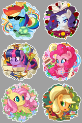 Size: 2880x4320 | Tagged: safe, artist:batonya12561, derpibooru import, applejack, fluttershy, gummy, pinkie pie, rainbow dash, rarity, tank, twilight sparkle, twilight sparkle (alicorn), alicorn, butterfly, earth pony, pegasus, pony, unicorn, apple, apple tree, balloon, book, bucket, cake, chibi, cloud, cowboy hat, cupcake, cute, female, flower, food, globe, guitar, hat, heart, hooves, horn, ice cream, jam, jar, lying down, mane six, mare, muffin, on a cloud, open mouth, pear, pear tree, pie, pillow, prone, quill, reading, rope, rose, scepter, scroll, smiling, sunglasses, tongue out, tree, twilight scepter, wings, zap apple, zap apple jam