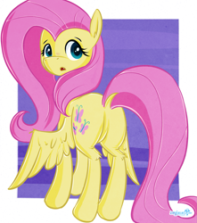 Size: 2195x2480 | Tagged: safe, artist:replacer808, fluttershy, pegasus, pony, butt, dock, flutterbutt, looking back, open mouth, plot, signature, simple background, solo, spread wings, white background