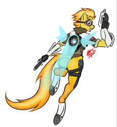 Size: 751x819 | Tagged: safe, artist:redstar, derpibooru import, spitfire, anthro, unguligrade anthro, crossover, overwatch, solo, tracer