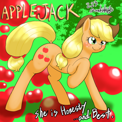 Size: 1000x1000 | Tagged: safe, artist:wonton soup, applejack, earth pony, pony, dock, pixiv, solo