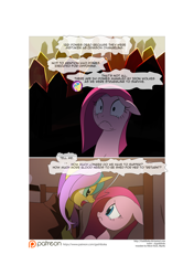 Size: 3541x5016 | Tagged: safe, artist:gashiboka, pinkie pie, oc, oc:gold lily, earth pony, pony, unicorn, comic:recall the time of no return, comic, implied death, implied tyrant sparkle, patreon, patreon logo, pinkamena diane pie