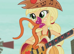 Size: 1037x753 | Tagged: safe, artist:xormak, edit, edited screencap, screencap, applejack, original species, equestria girls, friendship through the ages, 1000 hours in ms paint, abomination, country applejack, ms paint, sleeveless, solo, tatzlhuman, tatzljack, wat