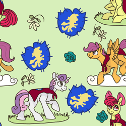 Size: 500x497 | Tagged: safe, artist:weepysheep, derpibooru import, apple bloom, scootaloo, sweetie belle, cutie mark crusaders, flower, tiled background, wallpaper