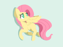 Size: 1024x768 | Tagged: safe, artist:creamiponi, fluttershy, pegasus, pony, flat colors, happy, heart eyes, looking away, simple background, smiling, solo, spread wings, wingding eyes, wondering
