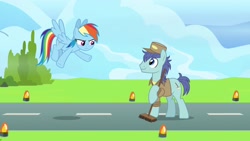 Size: 1920x1080 | Tagged: safe, derpibooru import, screencap, rainbow dash, earth pony, pegasus, pony, the last problem, broom, deep clean, female, janitor, male, mare, stallion, wonderbolts headquarters