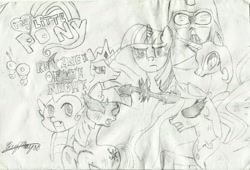 Size: 900x612 | Tagged: safe, artist:darthrey123, nightmare moon, princess celestia, spike, twilight sparkle, alicorn, dragon, pony, angry, crossover, darth vader, female, magic, mare, monochrome, ragelestia, revenge of the sith, star wars, twilight is anakin