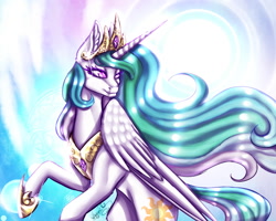 Size: 1629x1300 | Tagged: safe, artist:inspiredpixels, artist:minelvi, princess celestia, alicorn, pony, looking back, raised hoof, solo