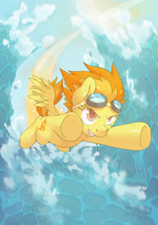 Size: 1280x1819 | Tagged: safe, artist:lonelycross, derpibooru import, spitfire, flying, goggles, ocean, solo, wave