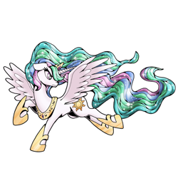 Size: 1024x1024 | Tagged: safe, artist:ponedraws, princess celestia, alicorn, pony, angry, crown, female, flying, jewelry, mare, peytral, regalia, simple background, solo, white background