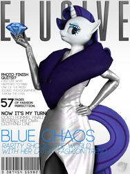 Size: 2400x3200 | Tagged: safe, artist:blackspoiler, rarity, anthro, 3d, clothes, diamond, dress, elusive issue series, fancy, fashion, magazine, magazine cover, photoshop, source filmmaker, text