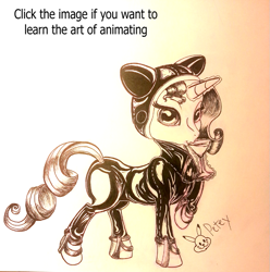 Size: 793x800 | Tagged: safe, artist:pikapetey, rarity, pony, unicorn, alcohol, animal costume, bodysuit, cat costume, clothes, costume, ink, ink drawing, latex, leather, livestream, martini, traditional art