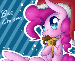 Size: 3100x2500 | Tagged: safe, artist:littlecloudie, cheese sandwich, pinkie pie, earth pony, pony, hat, implied cheesepie, implied shipping, implied straight, plushie, santa hat, solo