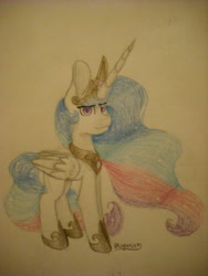 Size: 2448x3264 | Tagged: safe, artist:lightningrosesmilez, princess celestia, alicorn, pony, crown, jewelry, peytral, photo, regalia, simple background, solo, traditional art, white background