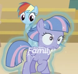 Size: 804x771 | Tagged: safe, derpibooru import, screencap, rainbow dash, wind sprint, pegasus, pony, common ground, season 9, auntie dashie, cropped, discovery family logo, female, filly, foal, magic, magic aura, mare, raised hoof, solo focus, wide eyes