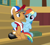 Size: 704x633 | Tagged: safe, derpibooru import, screencap, quibble pants, rainbow dash, earth pony, pegasus, pony, common ground, baseball cap, book, cap, clothes, cropped, duo, female, hat, male, mare, shirt, sitting, stairs, stallion