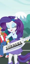 Size: 340x717 | Tagged: safe, screencap, big macintosh, rarity, eqg summertime shorts, equestria girls, get the show on the road, clothes, eyes closed, musical instrument, offscreen character, ponied up, skirt