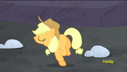 Size: 1920x1080 | Tagged: safe, screencap, applejack, earth pony, pony, the cutie map, blank flank, bucking, eyes closed, wat