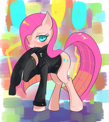 Size: 1300x1450 | Tagged: safe, artist:汚自慰, pinkie pie, earth pony, pony, clothes, pinkamena diane pie, scarf, solo, sweater