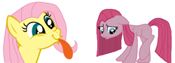 Size: 1024x370 | Tagged: safe, artist:streetsweep237, fluttershy, pinkie pie, earth pony, pony, body swap, personality swap, pinkamena diane pie, sad