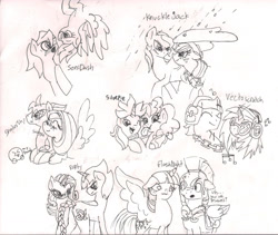 Size: 2012x1700 | Tagged: safe, artist:spqr21, derpibooru import, applejack, dj pon-3, flash sentry, fluttershy, pinkie pie, rainbow dash, rarity, twilight sparkle, twilight sparkle (alicorn), vinyl scratch, alicorn, earth pony, pegasus, pony, unicorn, :p, crossover, espio the chameleon, female, headphones, knuckles the echidna, lineart, male, mane six, mare, music notes, ponified, shadow the hedgehog, silver the hedgehog, sonic the hedgehog, sonic the hedgehog (series), stallion, sunglasses, tongue out, traditional art, vector the crocodile