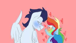 Size: 1280x720 | Tagged: safe, artist:soarindashbestship, derpibooru import, rainbow dash, soarin', pegasus, pony, blushing, female, heart, heart eyes, male, shipping, soarindash, straight, tumblr, wing hands, wingding eyes, wings