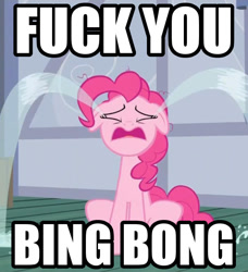 Size: 699x768 | Tagged: safe, screencap, pinkie pie, earth pony, pony, crying, image macro, inside out, meme, pixar, solo, spoilers for another series, vulgar