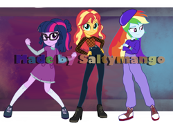 Size: 2000x1500 | Tagged: safe, artist:saltymango, rainbow dash, sci-twi, sunset shimmer, twilight sparkle, equestria girls