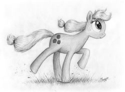 Size: 1300x960 | Tagged: safe, artist:magfen, applejack, earth pony, pony, running, solo, traditional art