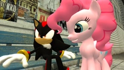 Size: 1366x768 | Tagged: safe, artist:migueruchan, pinkie pie, earth pony, pony, 3d, crossover, gmod, shadow the hedgehog, sonic the hedgehog (series)