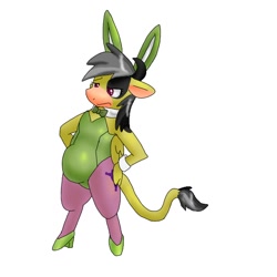 Size: 600x600 | Tagged: safe, artist:kushina13, derpibooru import, daring do, cow, bunny suit, clothes, costume, cowified, daring moo, high heels, leotard, pantyhose, pixiv, shoes, solo, udder