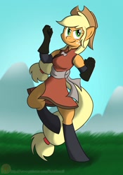 Size: 1400x2000 | Tagged: safe, artist:xain-russell, applejack, anthro, bravely default, cosplay, monk, solo