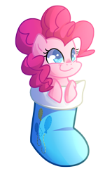 Size: 1101x1838 | Tagged: safe, artist:drawntildawn, pinkie pie, earth pony, pony, christmas, christmas stocking, cute, diapinkes, solo