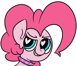 Size: 847x719 | Tagged: safe, artist:pink-dooples, pinkie pie, earth pony, pony, bust, choker, heart eyes, portrait, simple background, smirk, solo, spiked choker, white background, wingding eyes