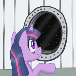 Size: 1000x1000 | Tagged: safe, artist:howlsinthedistance, derpibooru import, twilight sparkle, unicorn twilight, unicorn, solo, space, window