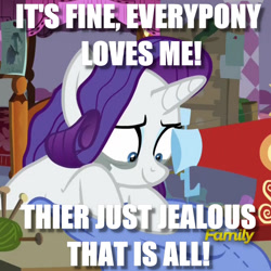 Size: 960x960 | Tagged: safe, edit, edited screencap, screencap, rarity, pony, unicorn, fame and misfortune, denial, grammar error, image macro, meme, misspelling, rarisnap