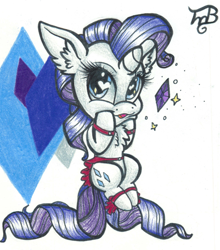 Size: 1024x1162 | Tagged: safe, artist:tillie-tmb, rarity, pony, unicorn, chibi, double tail, solo, traditional art