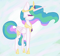 Size: 906x846 | Tagged: safe, artist:ideekai, princess celestia, alicorn, pony, blushing, crown, eyes closed, jewelry, peytral, regalia, smiling, solo