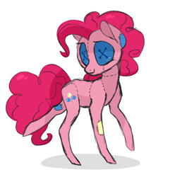 Size: 1226x1270 | Tagged: safe, artist:jellybeanbullet, pinkie pie, earth pony, pony, button eyes, doll, patchwork, solo, toy