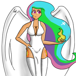 Size: 5000x5000 | Tagged: safe, artist:jos-rofe, princess celestia, human, absurd resolution, big breasts, breasts, female, fire, humanized, princess breastia, simple background, solo, white background, winged humanization, wings