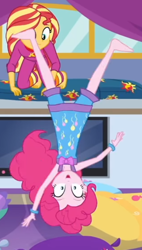 Size: 2100x3688 | Tagged: safe, screencap, pinkie pie, sunset shimmer, better together, equestria girls, sunset's backstage pass!, barefoot, cartwheel, cropped, feet, sleeveless