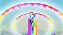 Size: 1334x750 | Tagged: safe, derpibooru import, screencap, rainbow dash, better together, equestria girls, run to break free, converse, double sonic rainboom, ponied up, shoes, sneakers, solo