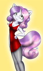 Size: 1200x2000 | Tagged: safe, artist:tunderi, derpibooru import, sweetie belle, anthro, clothes, older, pantyhose, solo